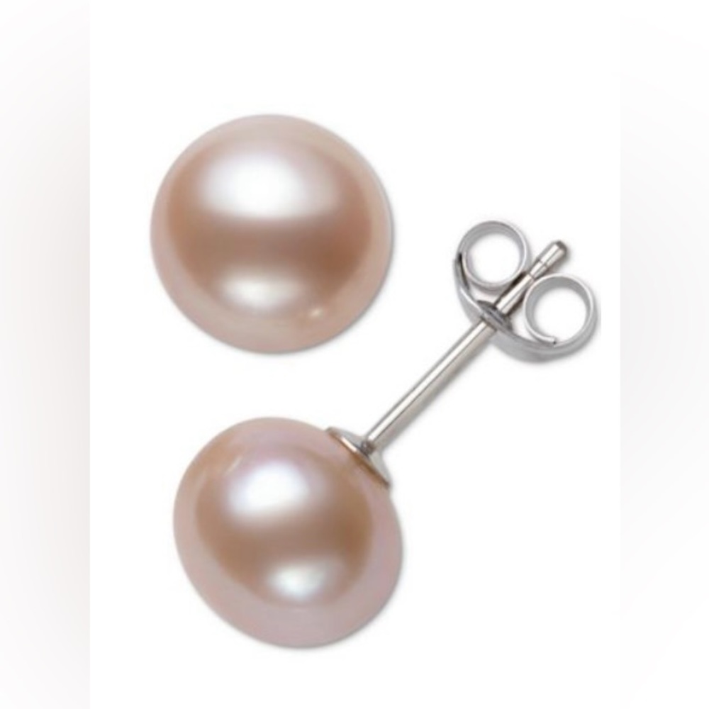 ♥️Genuine Freshwater Pink Pearl (8-9mm)SterlingSilver Stud Earrings NWT